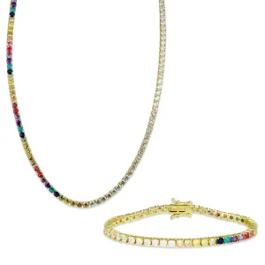 Half Rainbow Tennis Necklace   Half Rainbow Tennis Bracelet