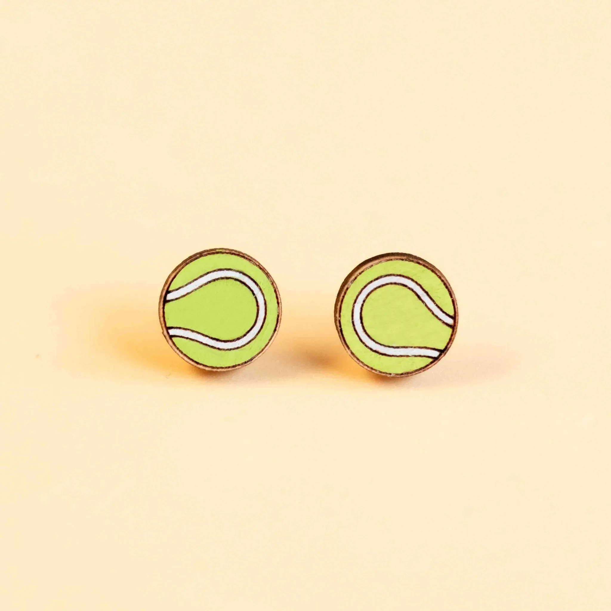 Hand-painted Tennis Ball Earrings Wooden Jewellery - PET15197