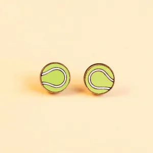 Hand-painted Tennis Ball Earrings Wooden Jewellery - PET15197