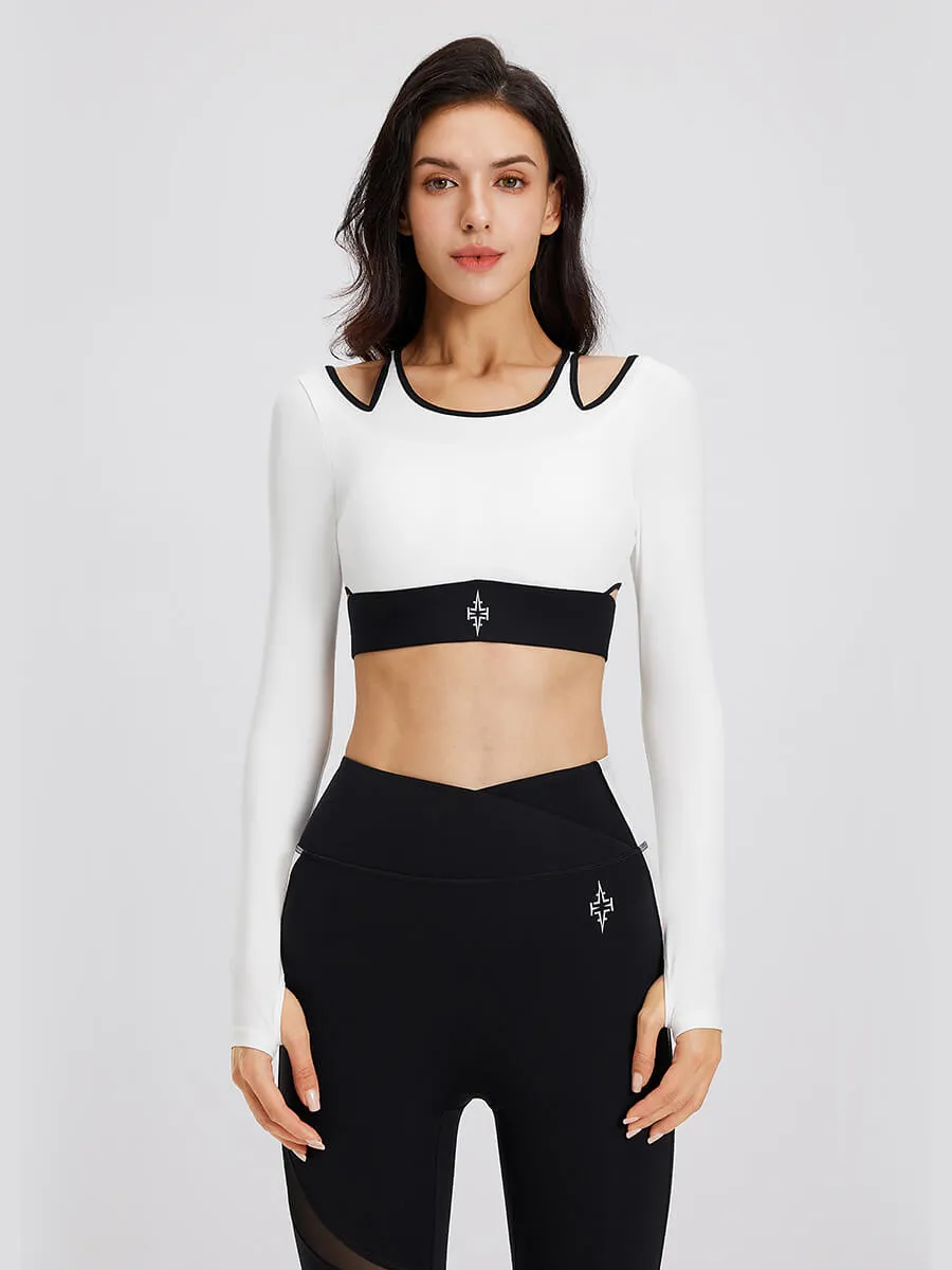 Hollow Shoulder Mesh Sports Bra