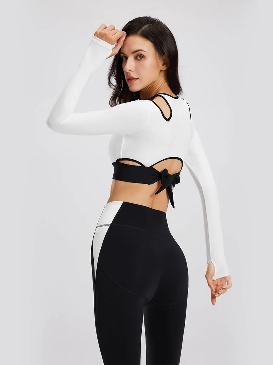 Hollow Shoulder Mesh Sports Bra