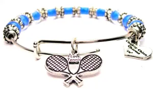 I Love Tennis With Crossed Racquets 9mm Glass Beaded Single Bracelet