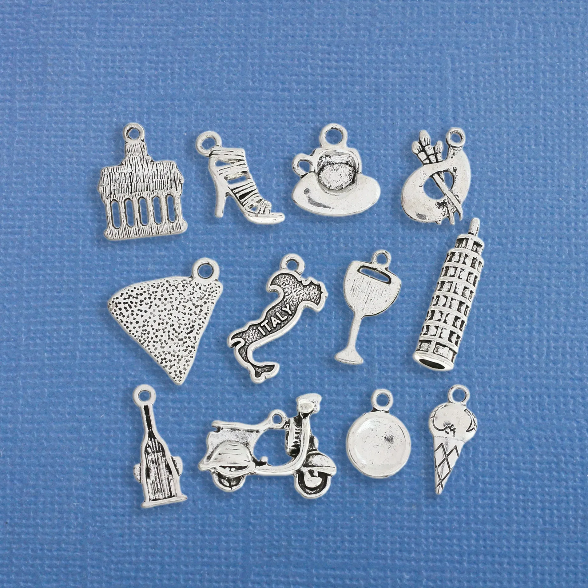 Italy Charm Collection Antique Silver Tone 12 Different Charms - COL185