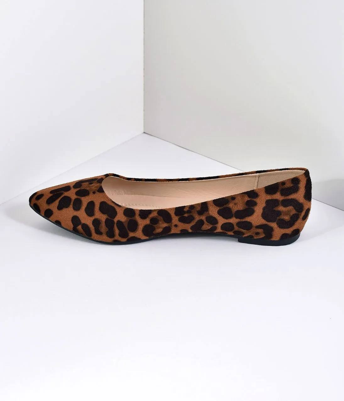 Leopard Print Suede Pointed Toe Flats