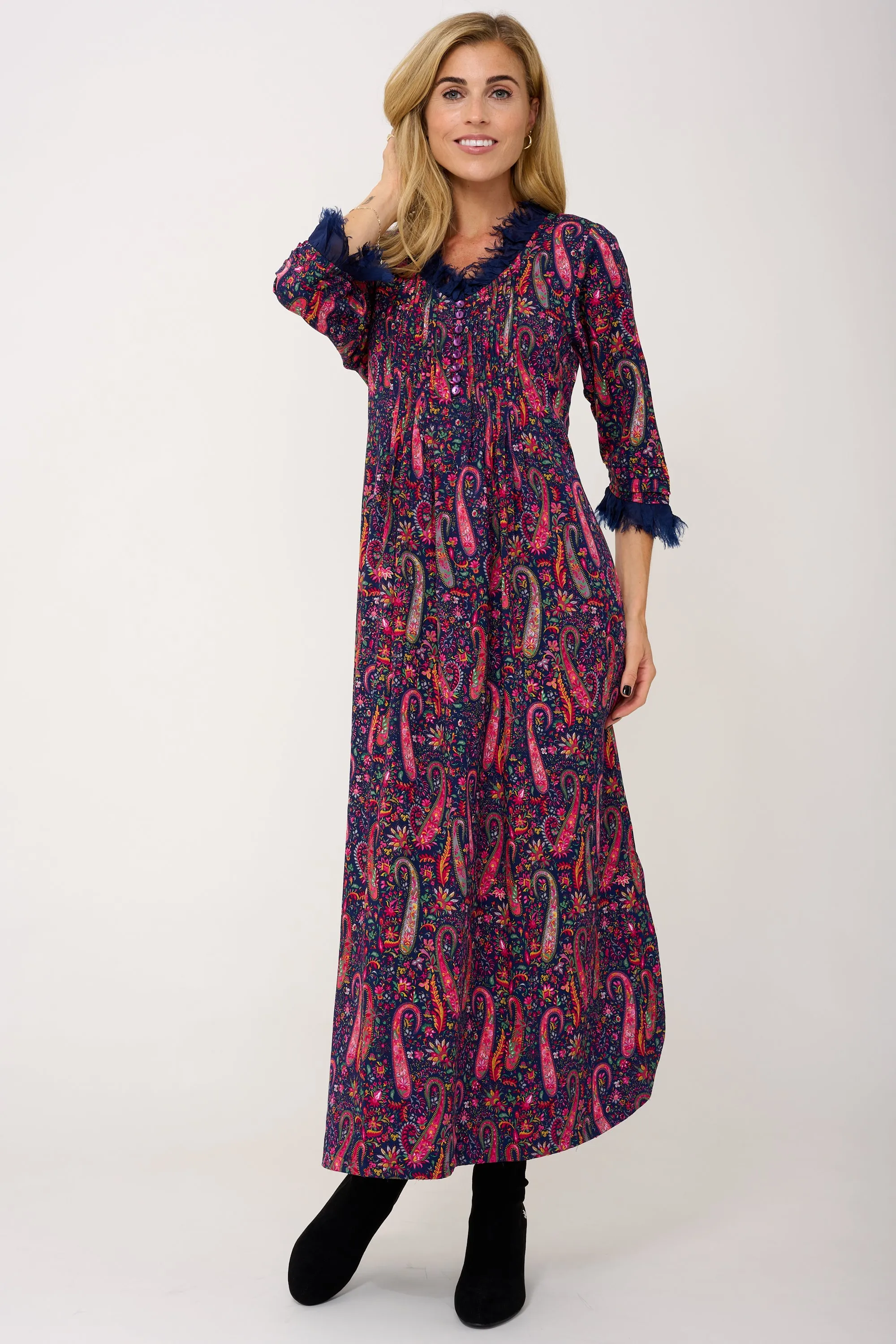 Lola Dress In Navy Paisley