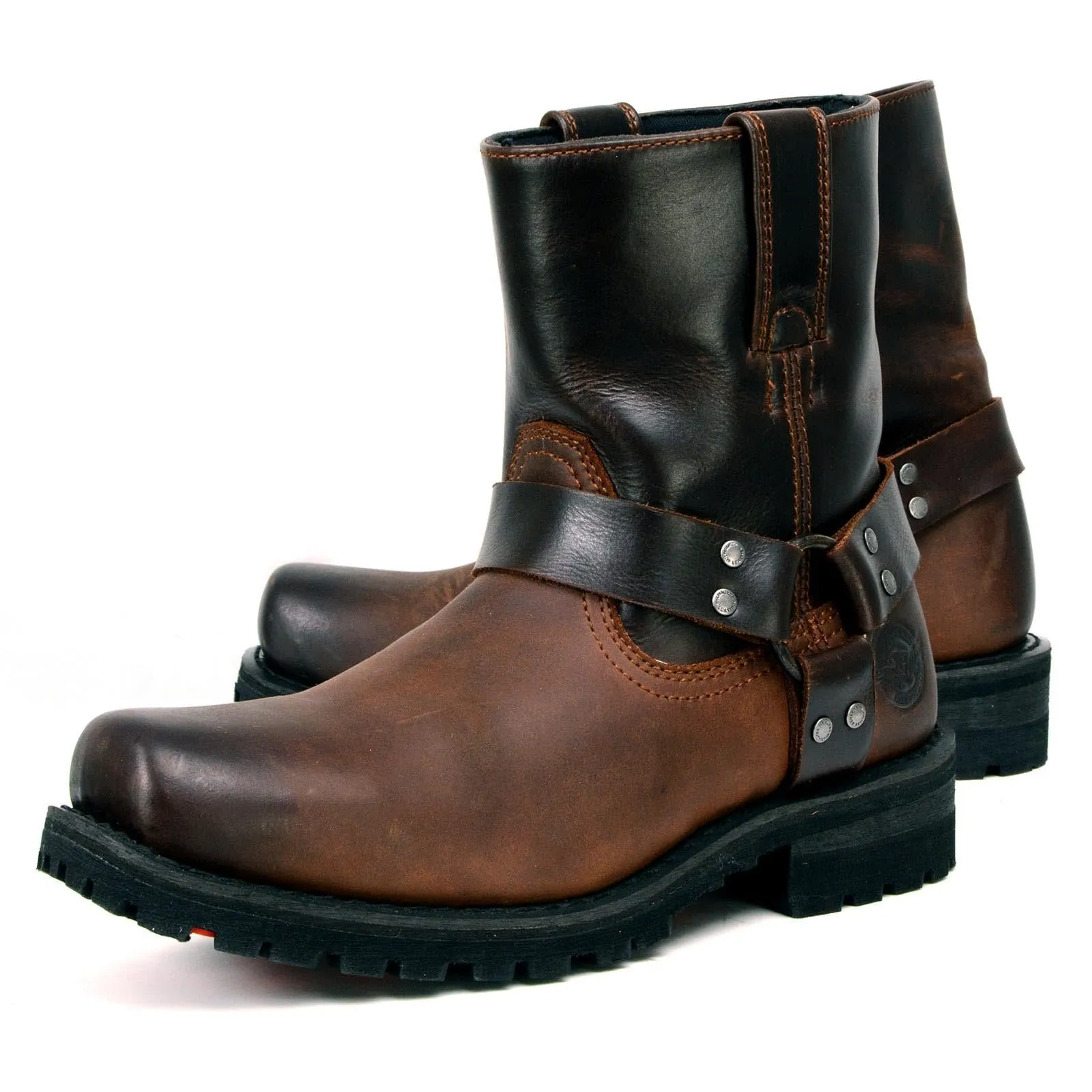 Milwaukee Leather Men's Brown Two-Tone Full Grain Leather Easy Pull-On Motorcycle Harness Boots