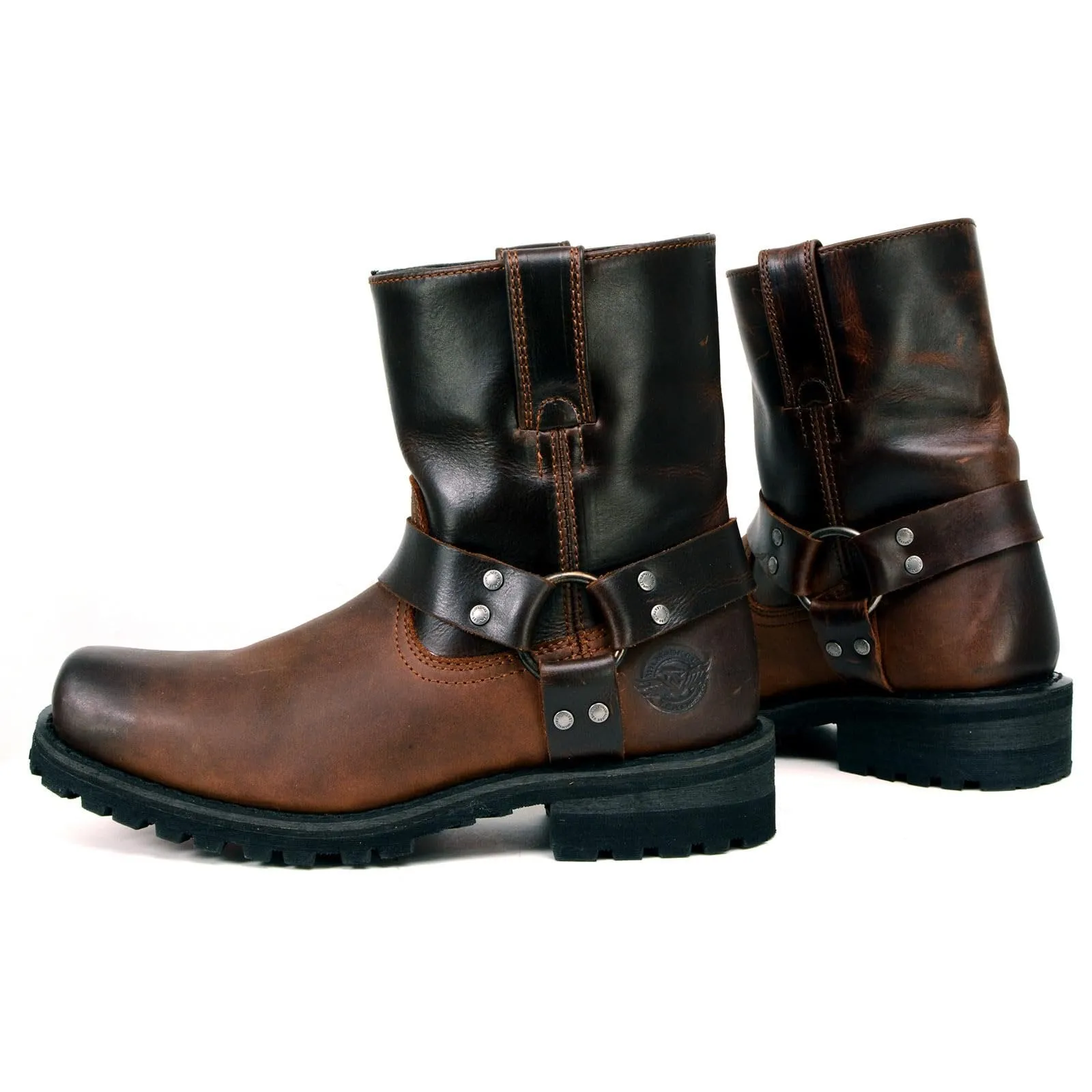 Milwaukee Leather Men's Brown Two-Tone Full Grain Leather Easy Pull-On Motorcycle Harness Boots