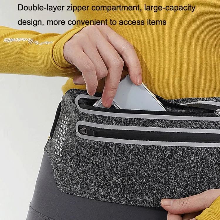 Outdoor Double Zipper Sports Waterproof Lycra Body Slim Waist Bag(Grey)