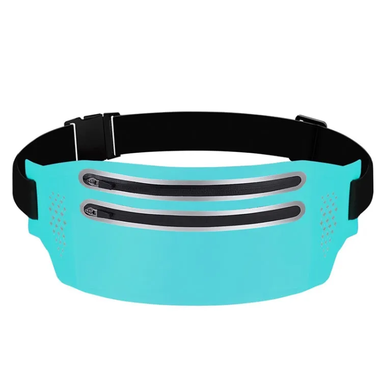 Outdoor Double Zipper Sports Waterproof Lycra Body Slim Waist Bag(Mint Blue)