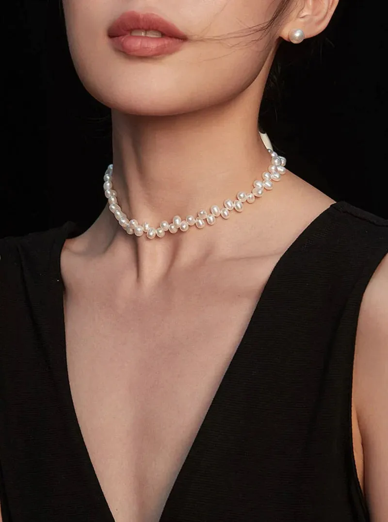 Paula - Dainty Pearl Beaded Choker Necklace