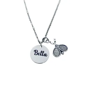 Personalized Engraved Tennis Racket Charm Necklace