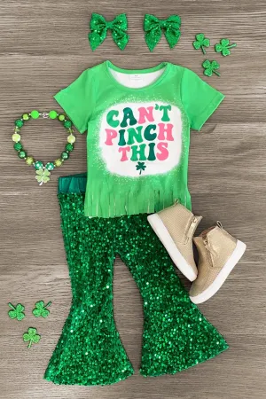 "Can't Pinch This" Green Sequin Bell Bottom Set