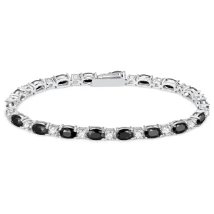 "Glamour Radiance" Fancy Cut Tennis Black Onyx Stone Sterling Silver Bracelet