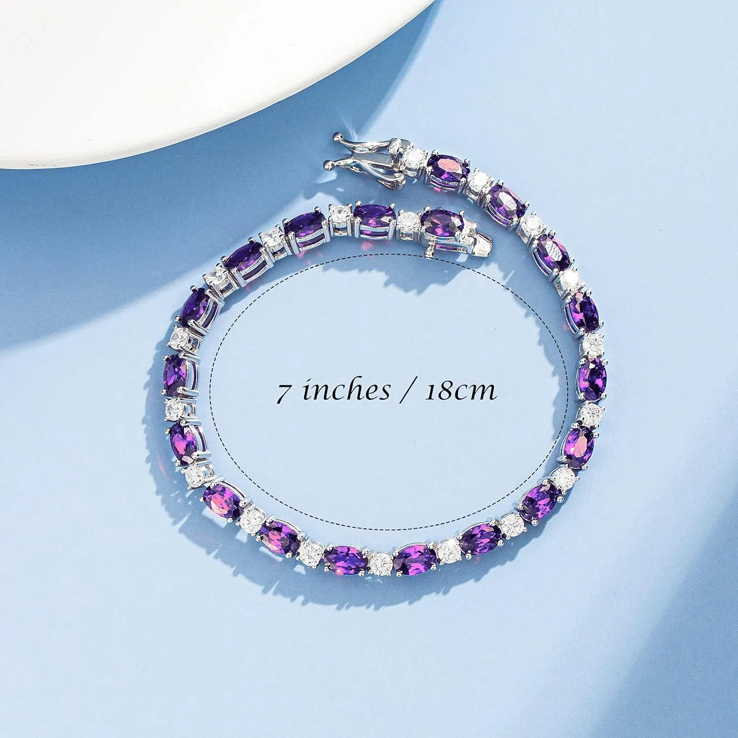 "Glamour Radiance" February Birthstone Fancy Cut Tennis Amethyst Sterling Silver Bracelet