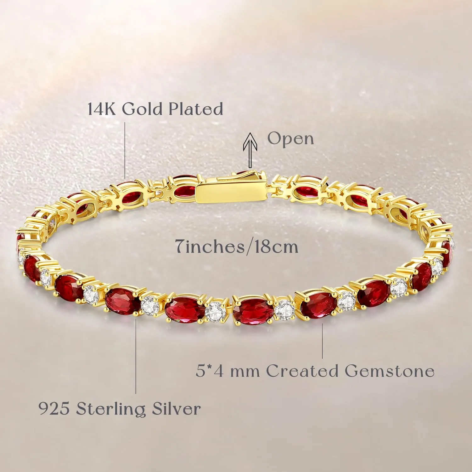 "Glamour Radiance" July Birthstone Ruby Fancy Cut Tennis Garnet Sterling Silver Bracelet