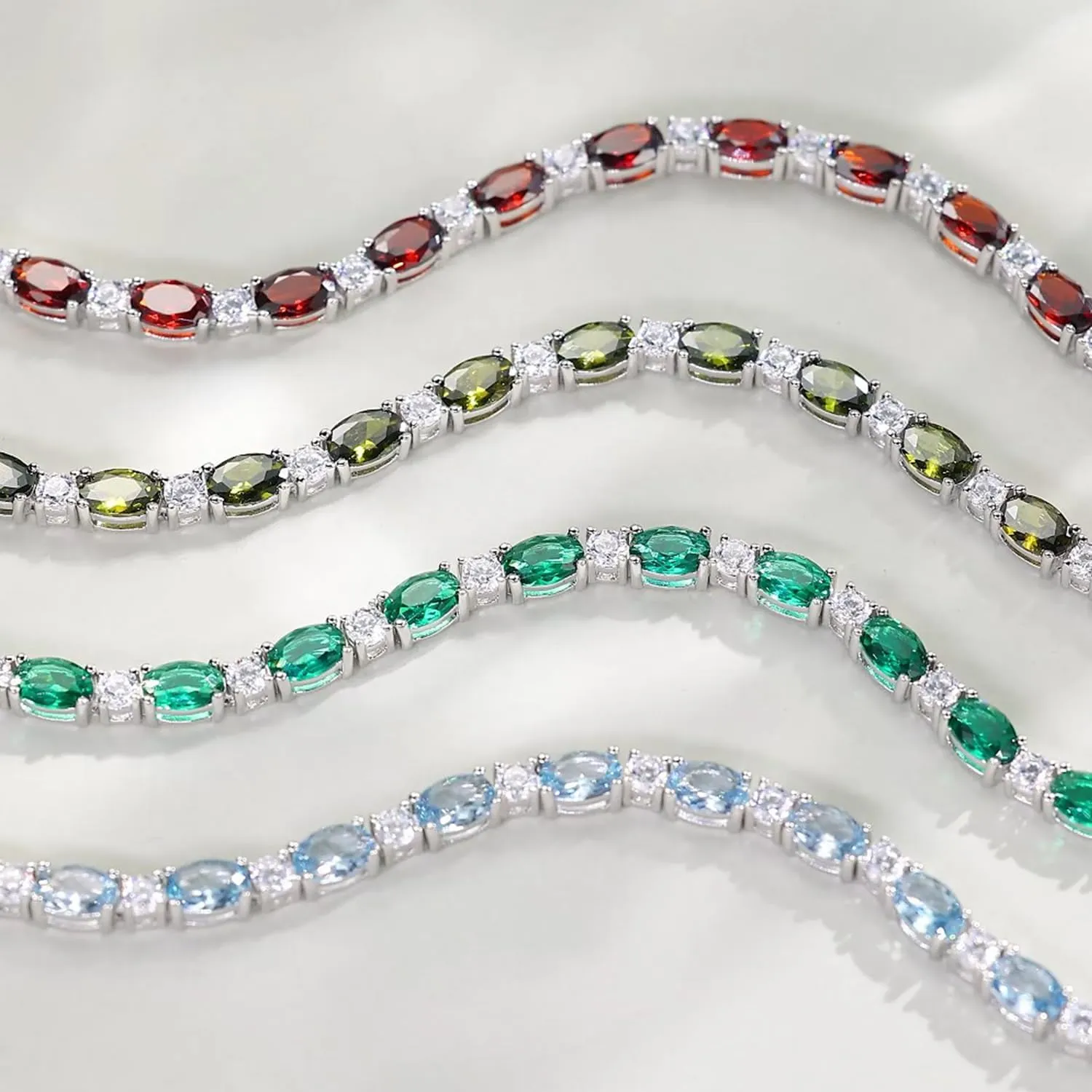 "Glamour Radiance" March Birthstone Fancy Cut Tennis Aquamarine Sterling Silver Bracelet