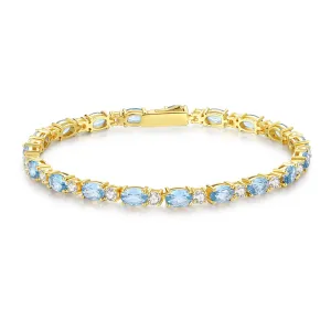 "Glamour Radiance" March Birthstone Fancy Cut Tennis Aquamarine Sterling Silver Bracelet