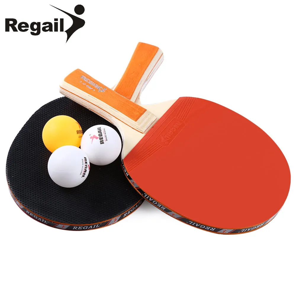 REGAIL A508 Table Tennis Ping Pong Racket Two Long Handle Bat Paddle Three Balls