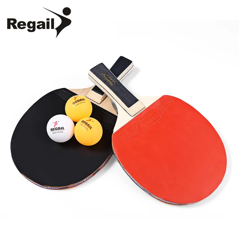 REGAIL A508 Table Tennis Ping Pong Racket Two Long Handle Bat Paddle Three Balls