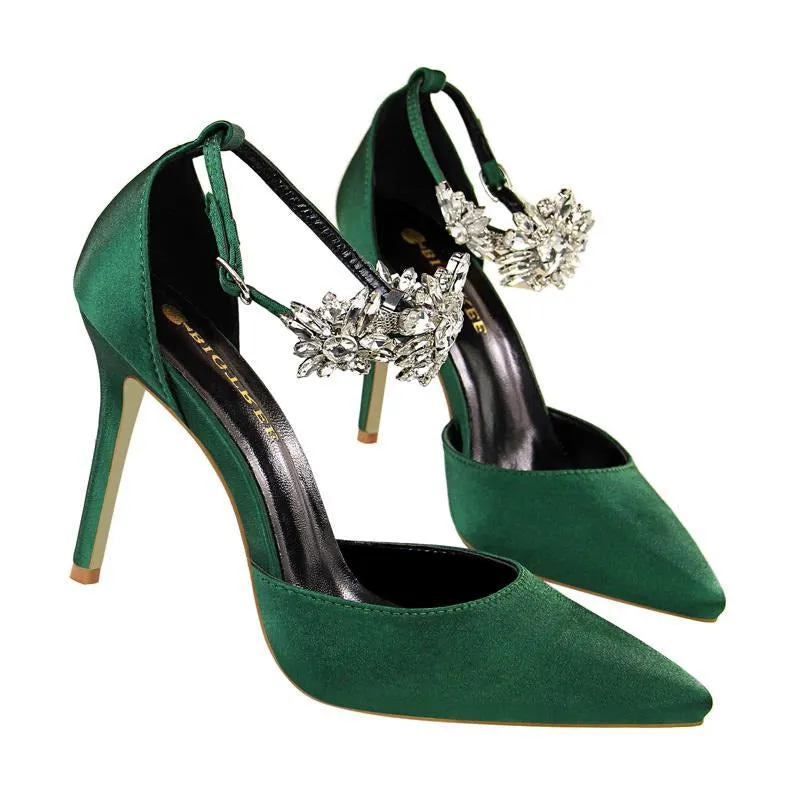 Rhinestone Decor Ankle Strap Stiletto Pumps