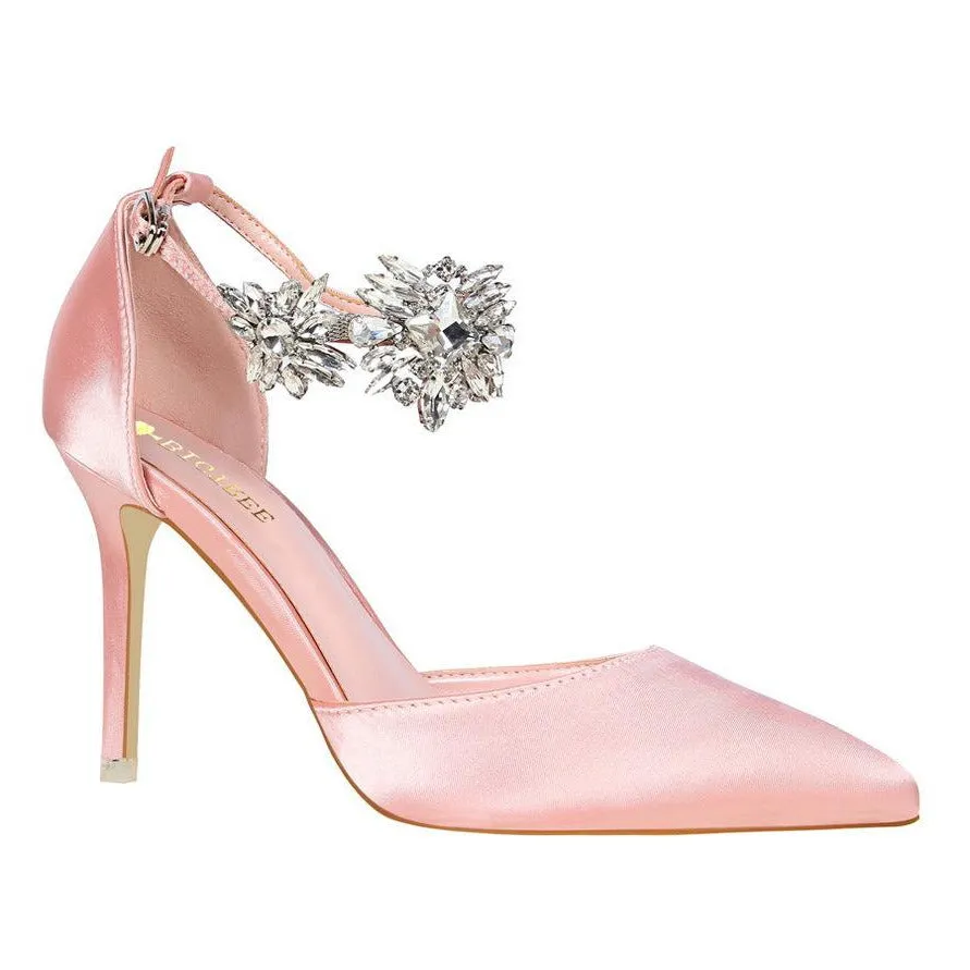 Rhinestone Decor Ankle Strap Stiletto Pumps