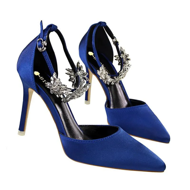 Rhinestone Decor Ankle Strap Stiletto Pumps