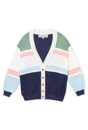 SAMPLE - Tennis Cardigan - Navy Colorblock