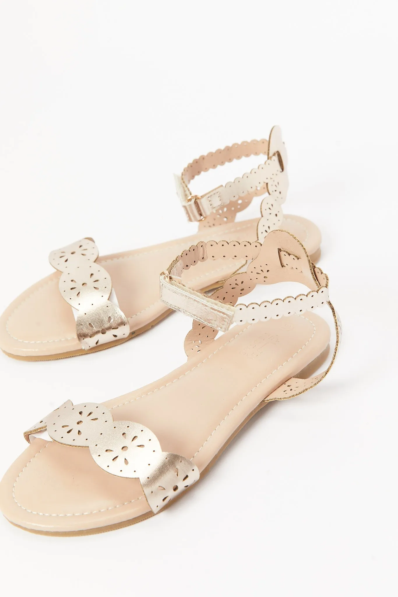 Senior Girls Gold Laser Cut Sandal