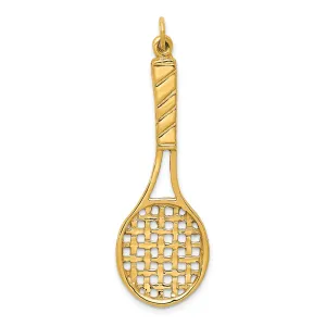 Solid 14k Yellow Gold 3D Tennis Racquet Pendant