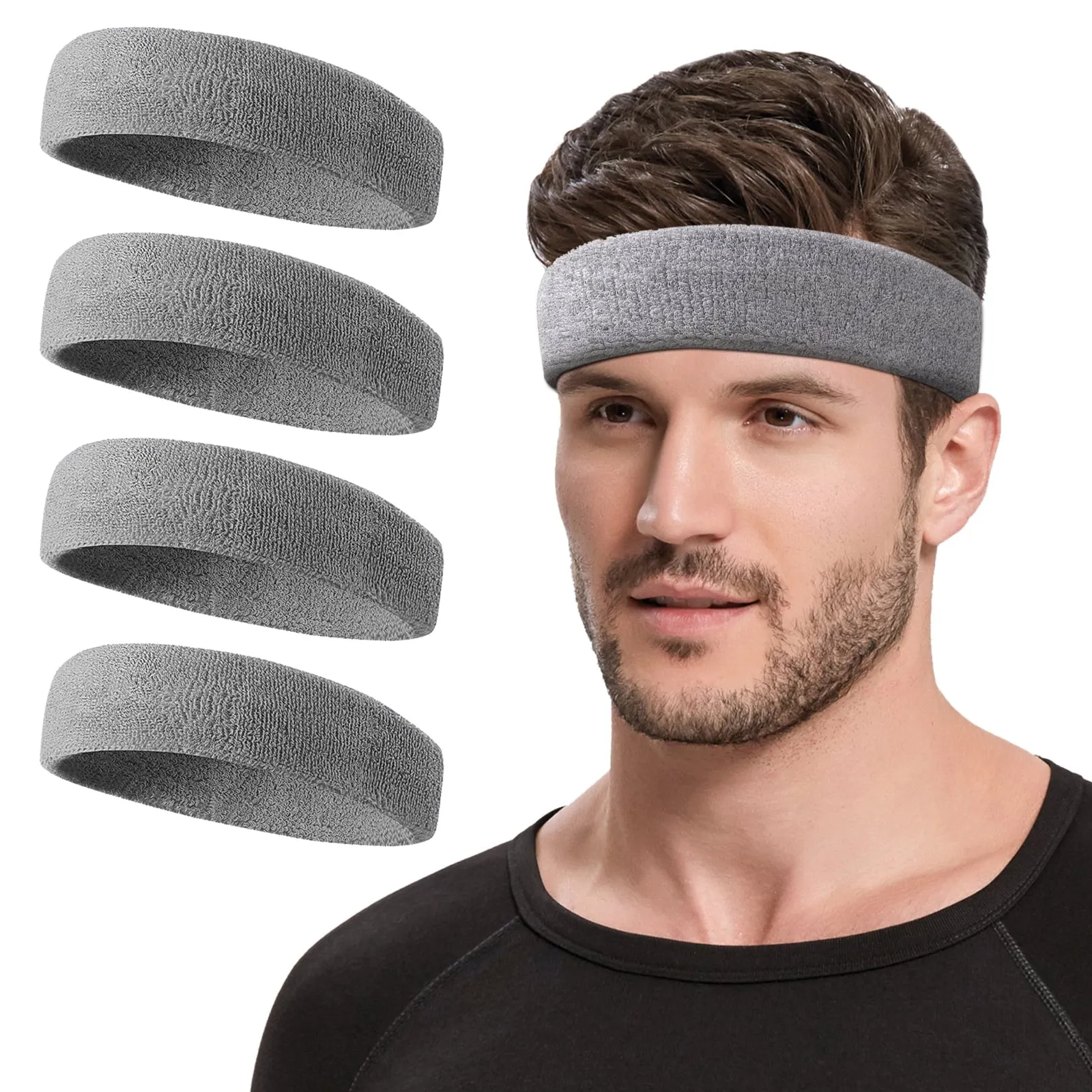 Sports Headbands for Men (Gary 4 Pack), Moisture Wicking Workout Headband, Sweatband Headbands for Running,Cycling,Football,Yoga,Hairband for Women and Men