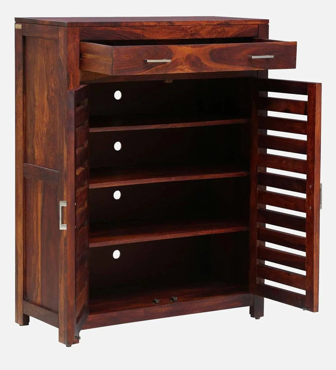 Stigen Sheesham Wood Shoe Cabinet In Honey Oak Finish,