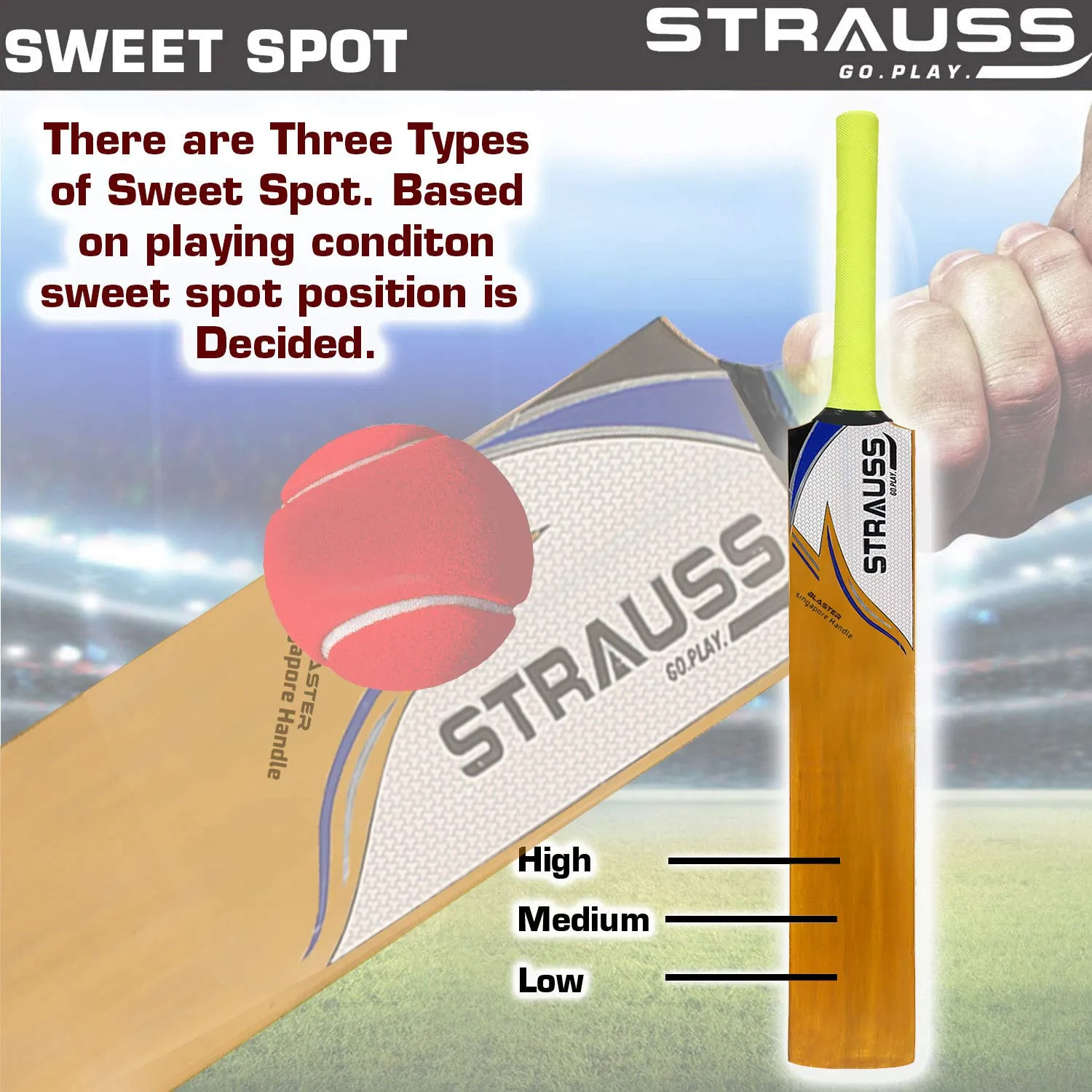 Strauss Blaster Scoop Tennis Cricket Bat,Full Duco,Golden, (Singapur Handle)