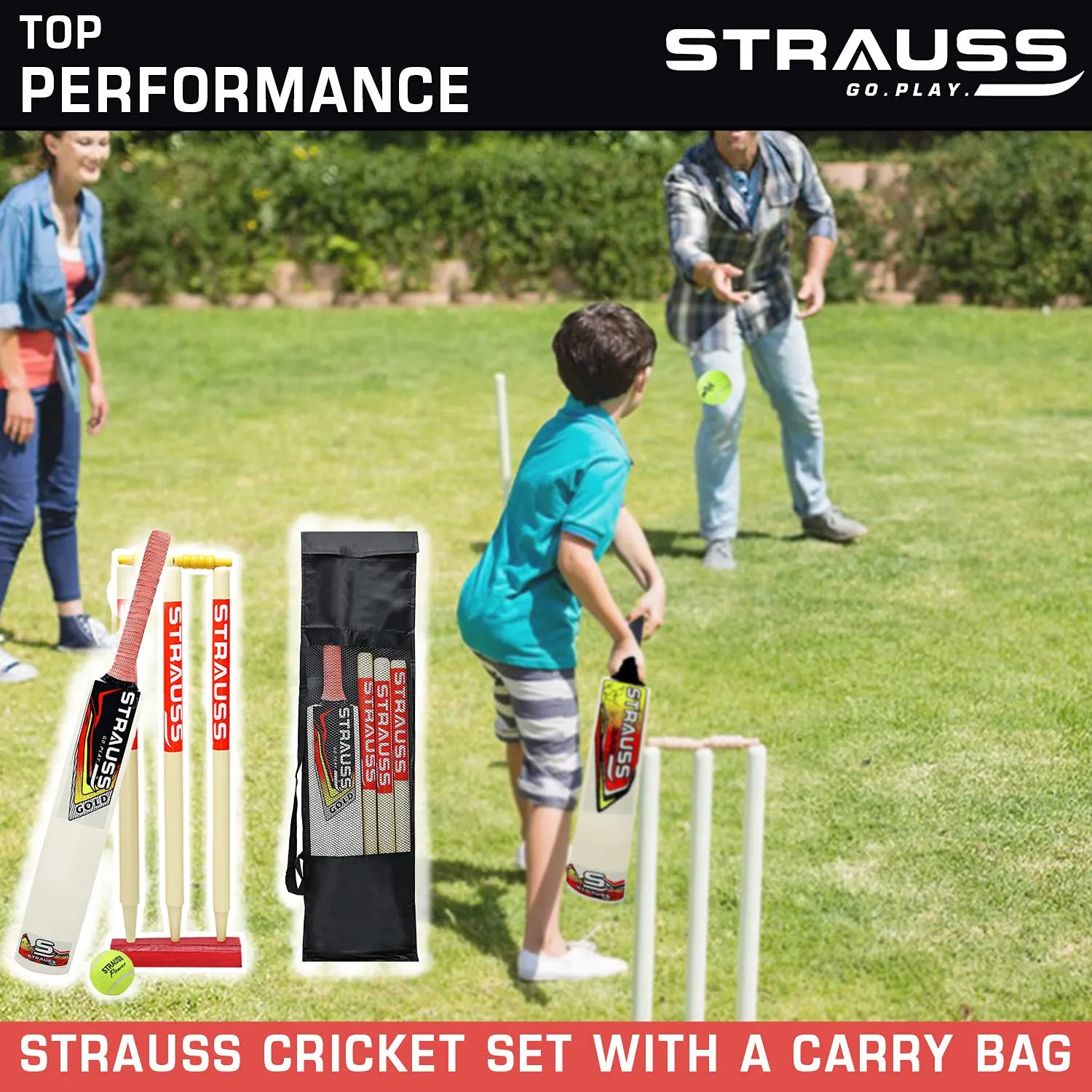 Strauss Cricket Kit, Size- 5 (Popular Willow bat 3 Stumps Holder 1 Ball Carry Bag)