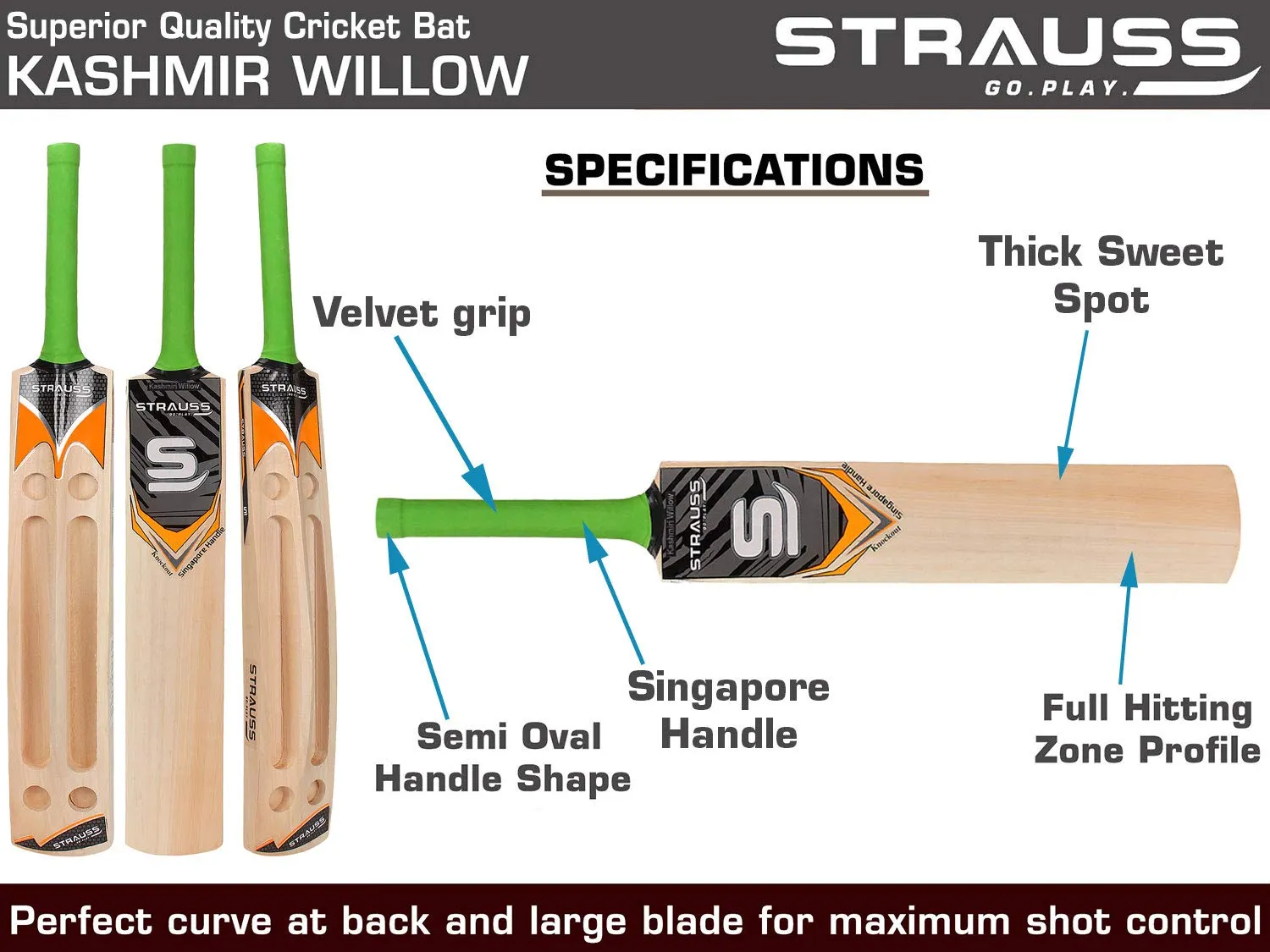 Strauss Knockout Scoop Tennis Cricket Bat,Plain, (Singapur Handle)