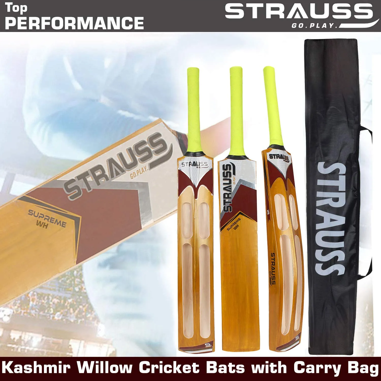 Strauss Supreme Scoop Tennis Cricket Bat,Full Duco,Golden, (Wooden Handle)