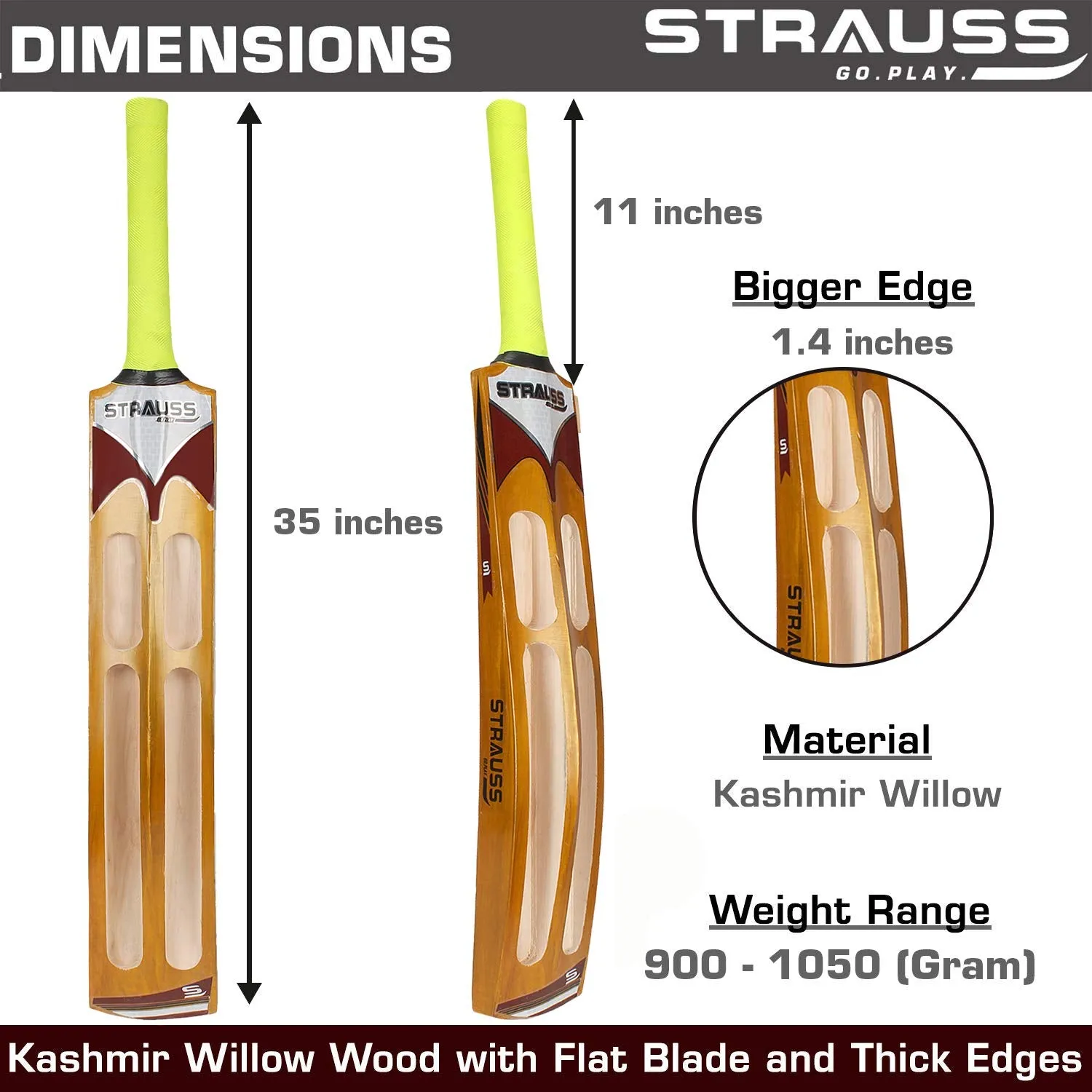 Strauss Supreme Scoop Tennis Cricket Bat,Full Duco,Golden, (Wooden Handle)