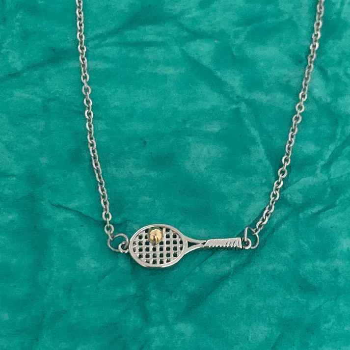 Tennis Racket Pendant Necklace 18K Gold