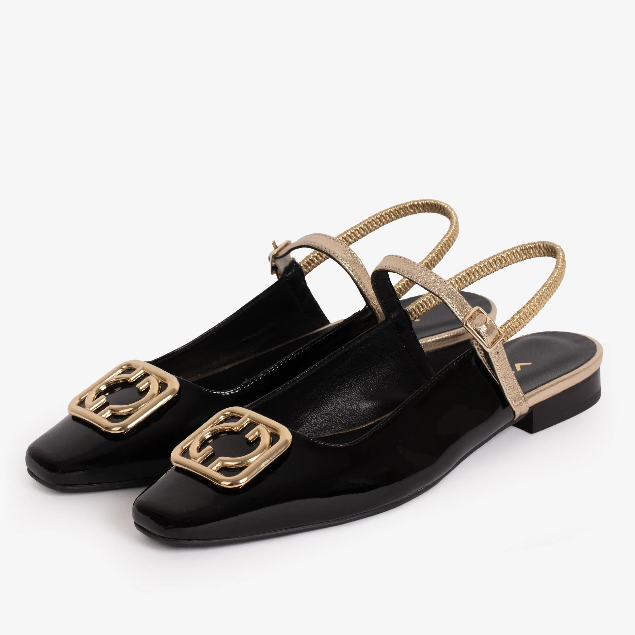 The Rosalinda Black Leather Women Flat Slingback Shoe