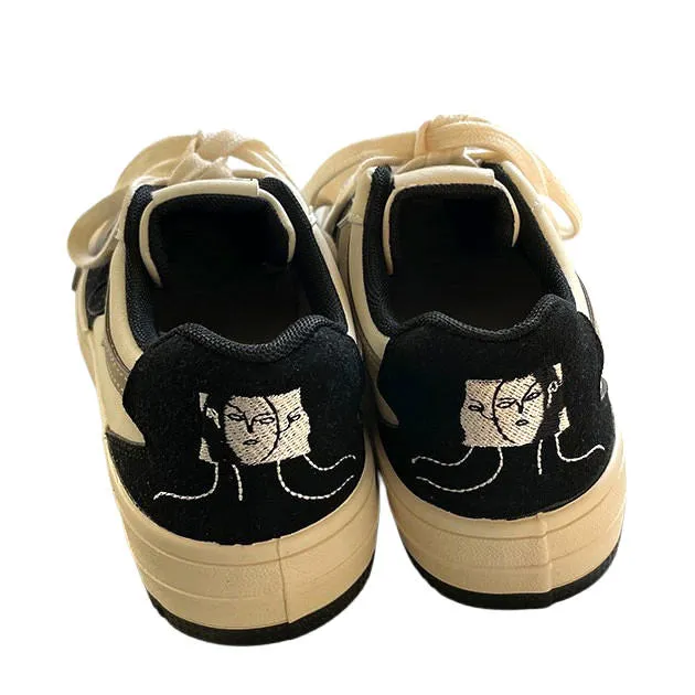 Uniwim Gift Face Embroidery Aesthetic Black Sneakers