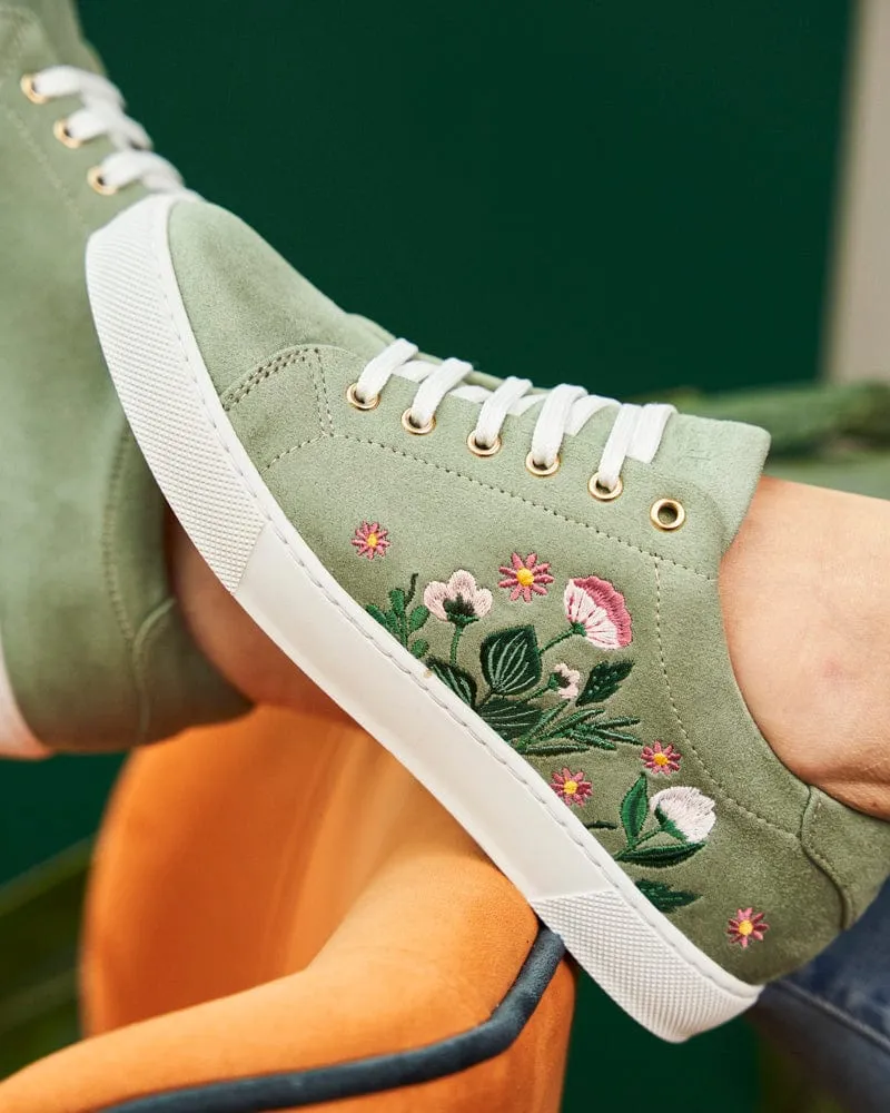 Virevolte Recycled Grain Vegan Suede Embroidered Sneakers | Garden