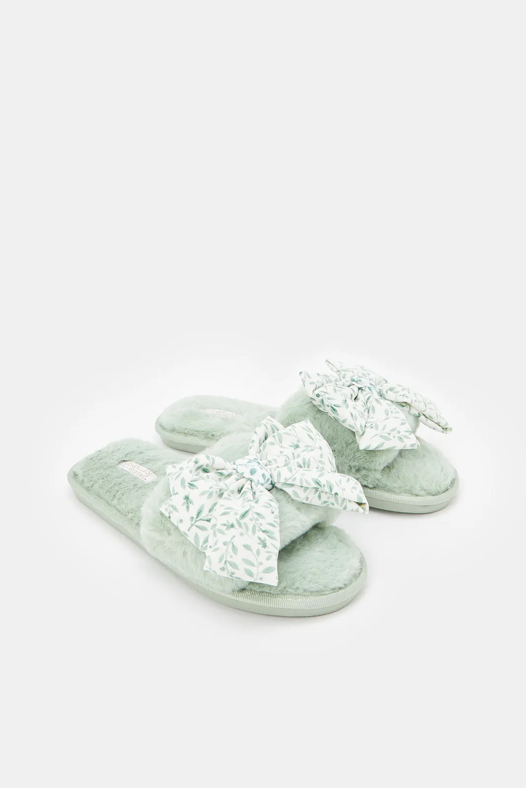 Women Green Bow Trim Slipper