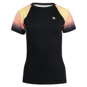 Womens Backspin Short Sleeve Tennis Top Black and Sunset