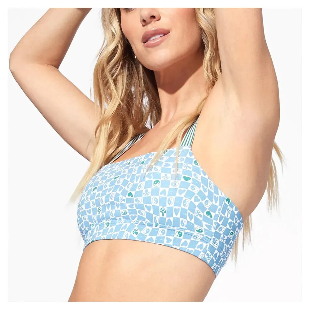 Women's Retro Revival Sports Bra Sky Blue Print