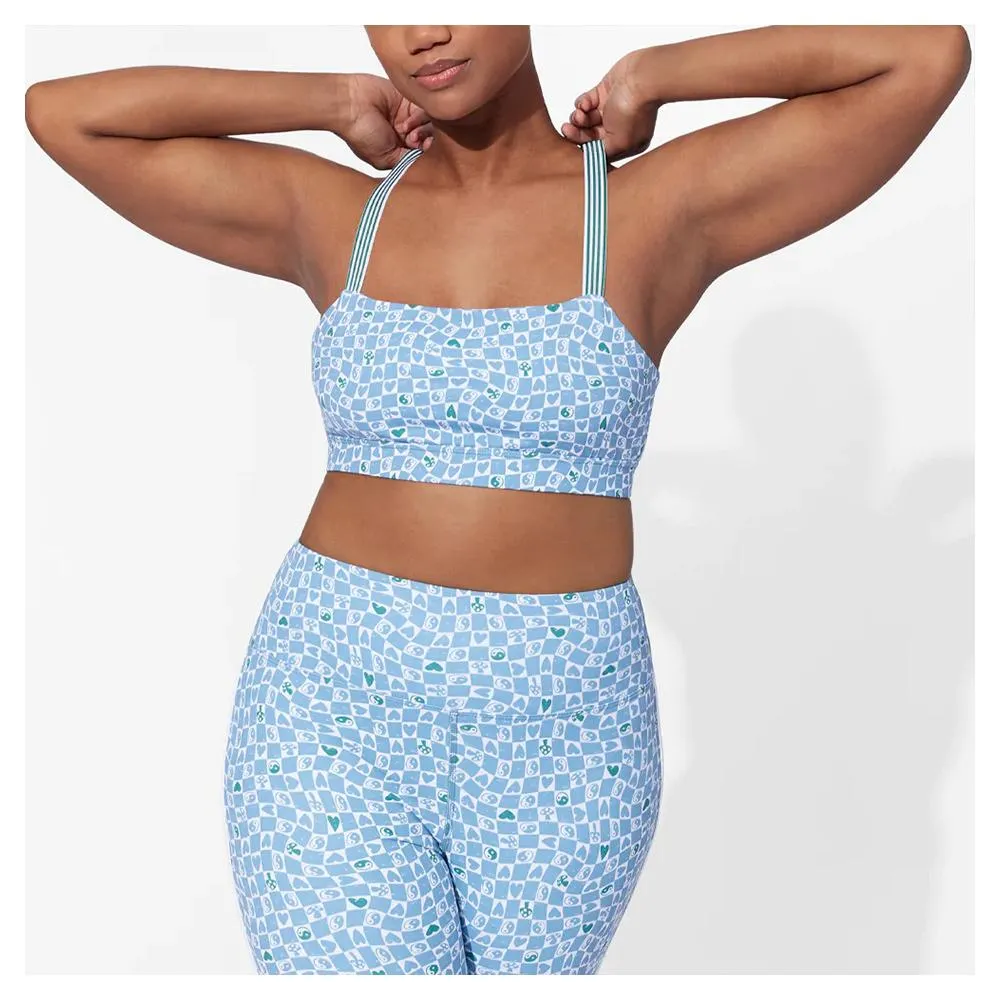 Women's Retro Revival Sports Bra Sky Blue Print