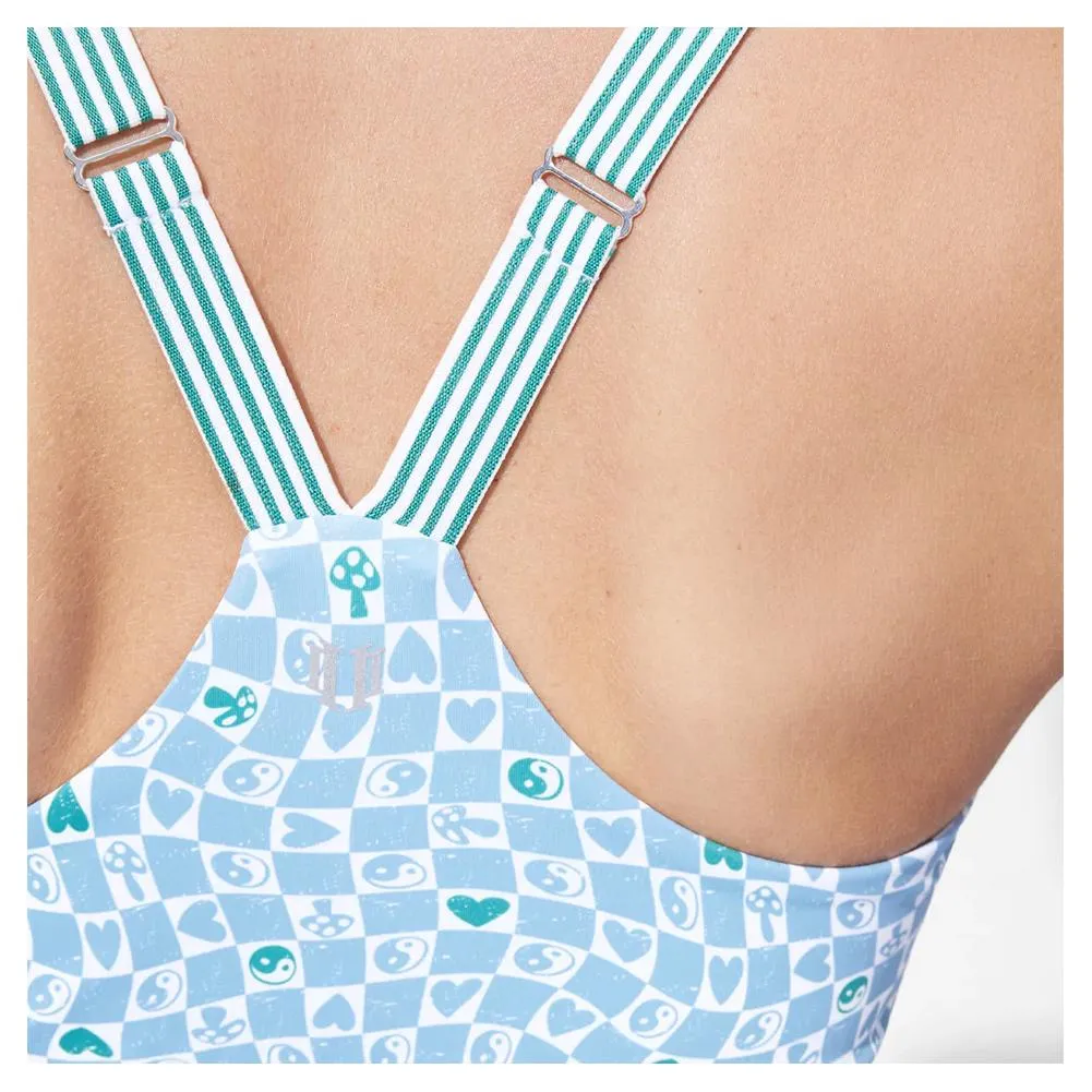 Women's Retro Revival Sports Bra Sky Blue Print